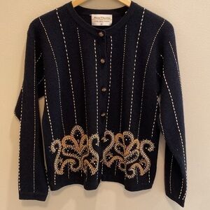 Marisa Christina Lambswool Rabbit Hair Crew Neck Gold Beaded Cardigan SMALL